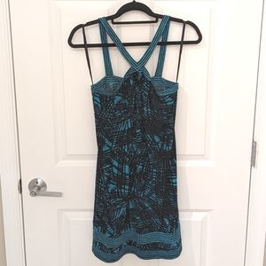 BCBG Teal black mini summer abstract pattern tropical dress xs